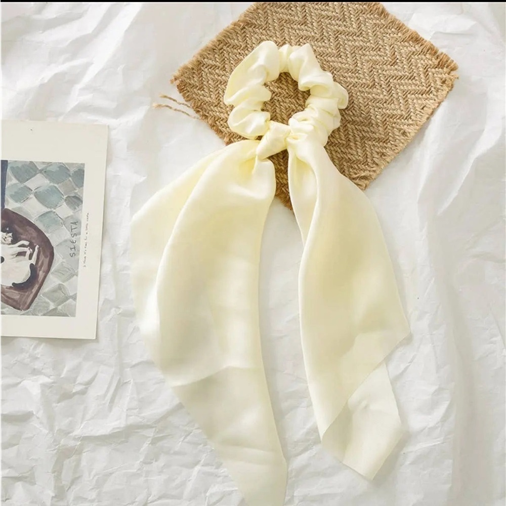 Beige Solid Color Knotted Ribbon Hair Tie Scrunchies